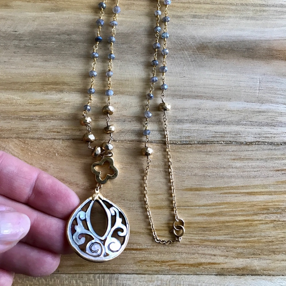Gemstone mother of pearl handmade necklace